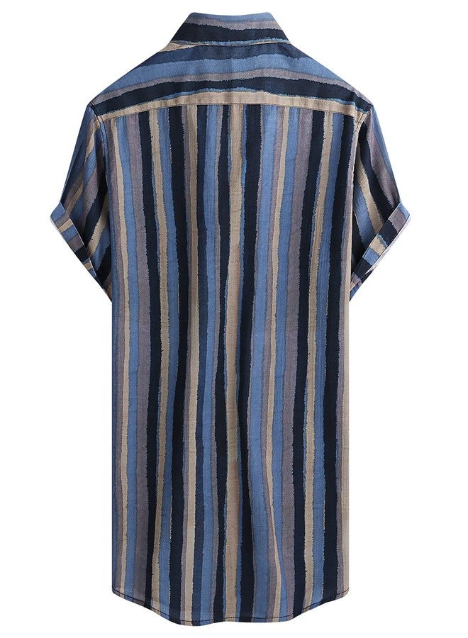 MCEDAR Mens Casual Short Sleeve Button Up Vintage Summer Hawaiian Beach Vacation Shirts (Size S-5XL Big and Tall)(Blue Brown 21009,5XL) - Image 2